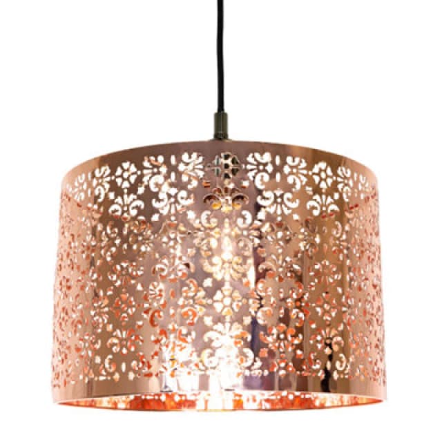 Happy Homewares Moroccan Designed Shiny Copper Metal Pendant Light Shade With Floral Decoration