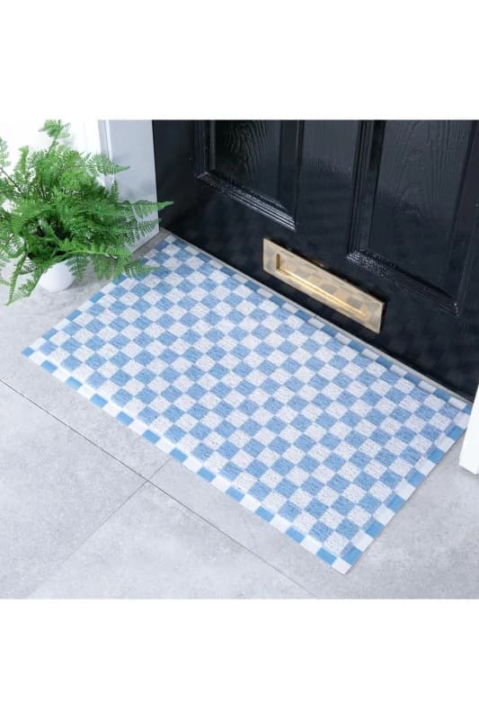 Native Natural Blue Check Doormat (70 X 40Cm)