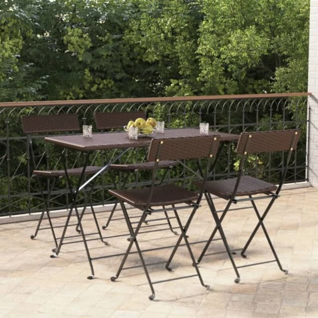 VIDAXL Folding Bistro Chairs 4 pcs Brown Poly Rattan and Steel Vidaxl 8720845666101