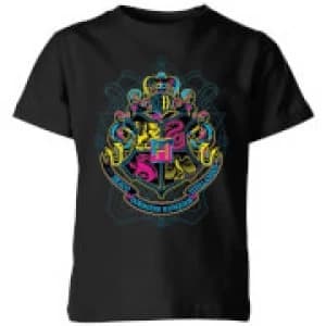 Harry Potter Hogwarts Neon Crest Kids T-Shirt - Black - 11-12 Years