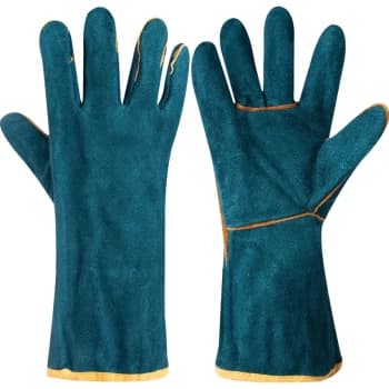 Green Lined Split Leather Gauntlets - Size 11