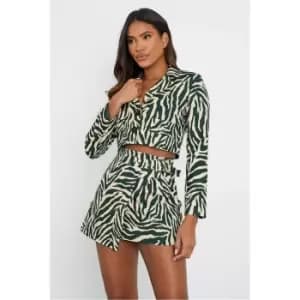 I Saw It First Green Cropped Zebra Printed Blazer - Green