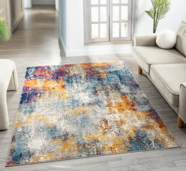 San Marino Modern Living Room Area Rug - Low Pile Abstract Design Muti Coloured 120Cm X 170Cm