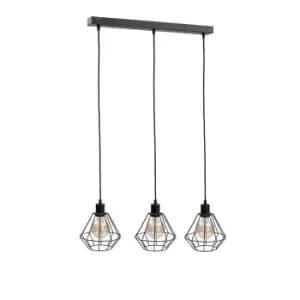 Foskal Bar Pendant Ceiling Light Black, 60cm, 3x E27