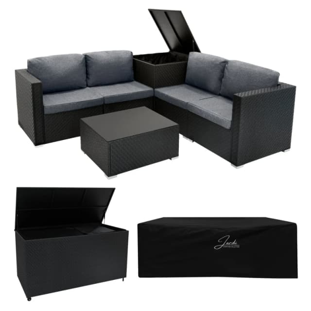 Monstershop Rattan Modular 6 Piece Furniture Set & 996L Storage Box - Black Unisex