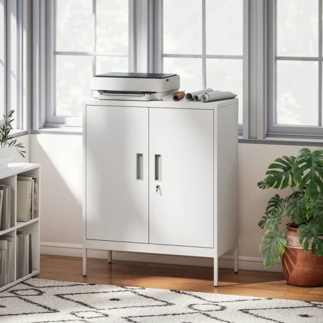 HOMCOM Metal Storage Cabinet with Lock for Home Office, Garage, Study in White White Unisex