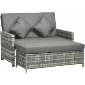 Outsunny Garden Rattan Furniture Set 2 Seater Patio Sun Lounger Daybed Sun Bed - Grey