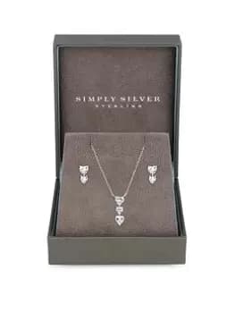 Simply Silver Gift Boxed Sterling Silver 925 Cubic Zirconia Heart Drop Jewellery Set, One Colour, Women