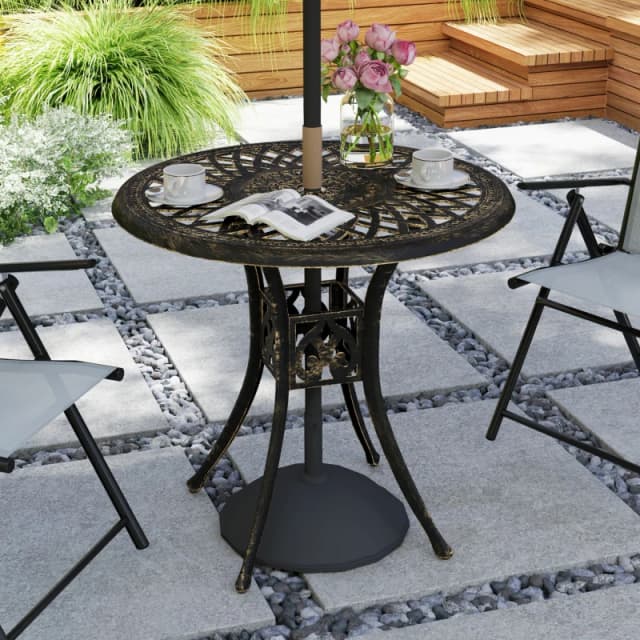 Outsunny 78cm Round Garden Dining Table with Parasol Hole, Bronze Tone, Brown 84B-729V00BN