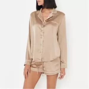 Missguided Script Satin Shirt Shorts Set - Silver