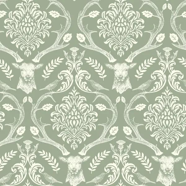 Arthouse Stag Damask Wallpaper Olive