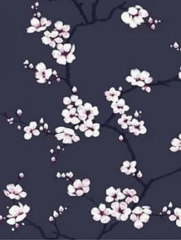 Fresco Apple Blossom Navy Wallpaper