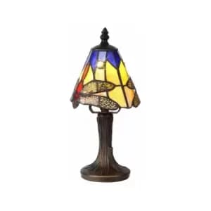 Luminosa Tiffany Table Lamp, 1 x E14, Black, Gold, Blue, Orange, Crystal Shade