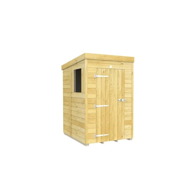 Buttercup Farm 4 x 5 Feet Pent Shed - Single Door W/ Windows - L147 x W127 x H201cm in Brown Brown Unisex