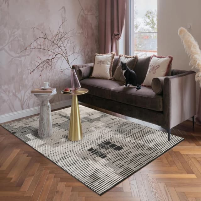 Mayfair Living Room Area Rug Metallic Sheen Contemporary Modern Matrix Design - Dark Grey 120Cm X 170Cm