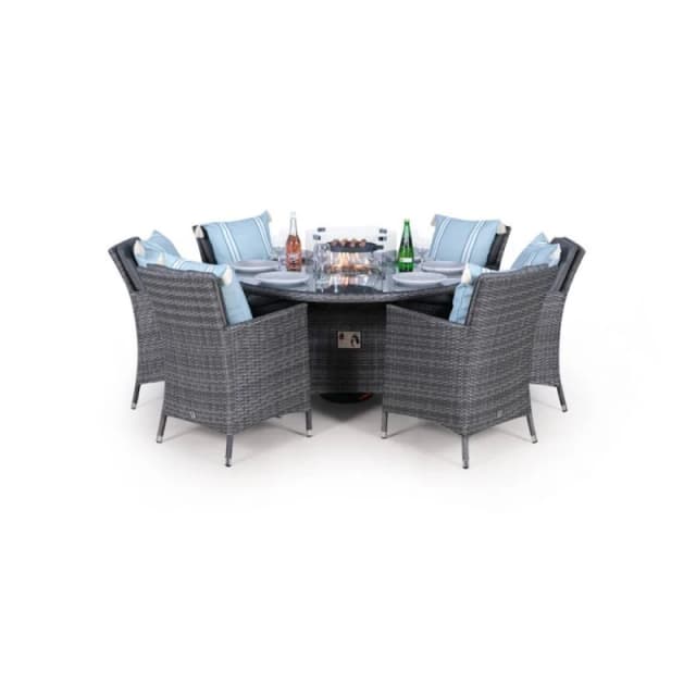 Thats Furniture Savannah Fire Pit 6 Seater Round Rattan Dining Set in Grey Grey Unisex