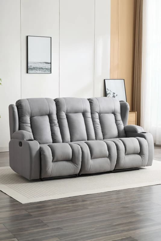 More4Homes Caesar 3 Seater Grey Technology Fabric Modern Manual Recliner Sofa Grey