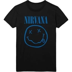 Nirvana - Blue Smiley Unisex Large T-Shirt - Black