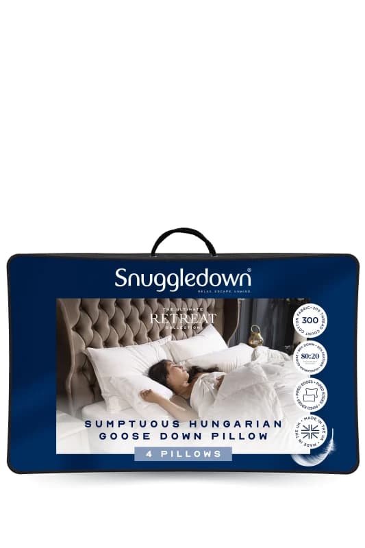 Snuggledown 4 Pack Retreat Hungarian Goose Down Soft Support Pillows White