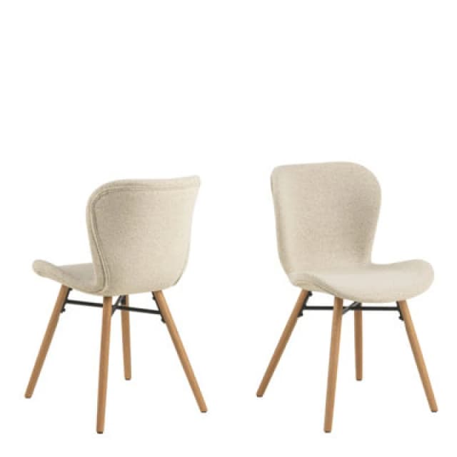 Furniture To Go Batilda Dining Chairs with Cream Fabric & Oak Set of 2 in Brown Brown Unisex