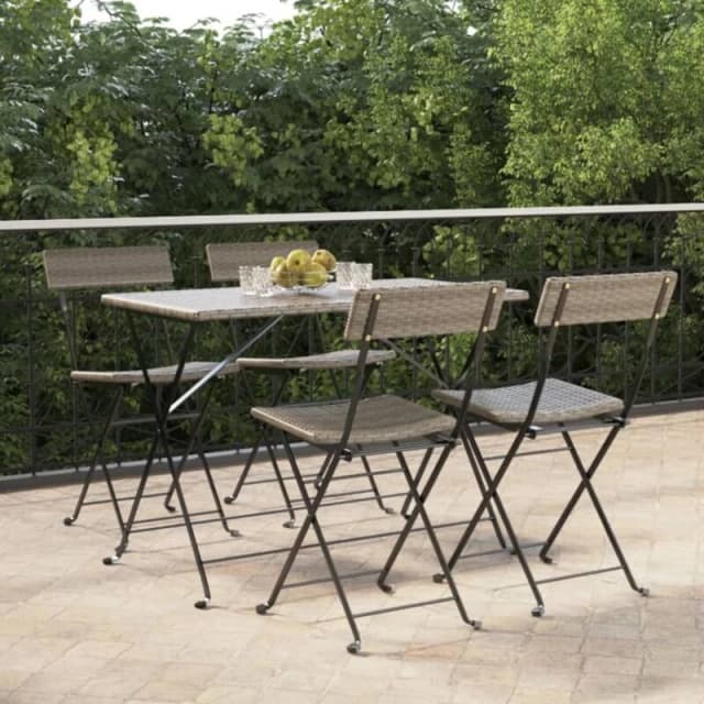 VIDAXL Folding Bistro Chairs 4 pcs Grey Poly Rattan and Steel Vidaxl 8720845666132