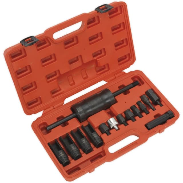Loops 14 Piece Diesel Injector Puller Set - Ball Joint - Slide Hammer - Deep Sockets Multi