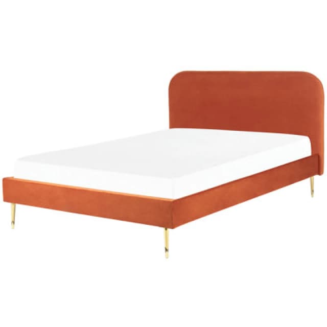 Beliani Bed Velvet Flayat 160 X 200 Cm (Eu King Size) Orange