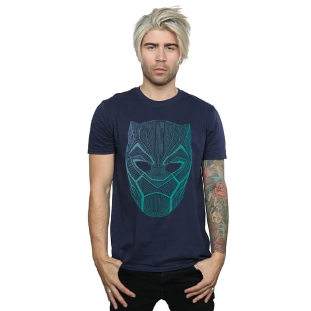 Marvel Marvel Men Black Panther Tribal Mask T-Shirt in Navy Size: Small Navy S Male 5057736544259