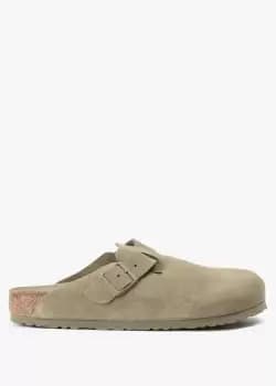 Birkenstock Mens Boston Suede Leather Mules In Faded Khaki