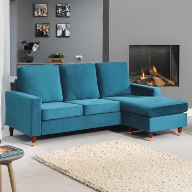 Artemis Home Hendrick Velvet Reversible Corner Sofa in Teal Teal Unisex