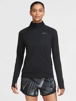 Nike Running Ls Zip Pacer Top, Black, Size L, Women