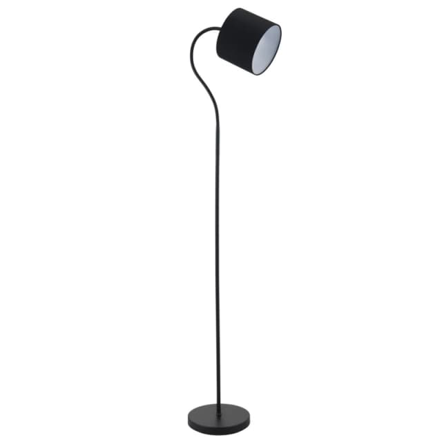 Happy Homewares Traditional Matte Black Floor Lamp with Adjustable Cotton Fabric Shade Black Unisex