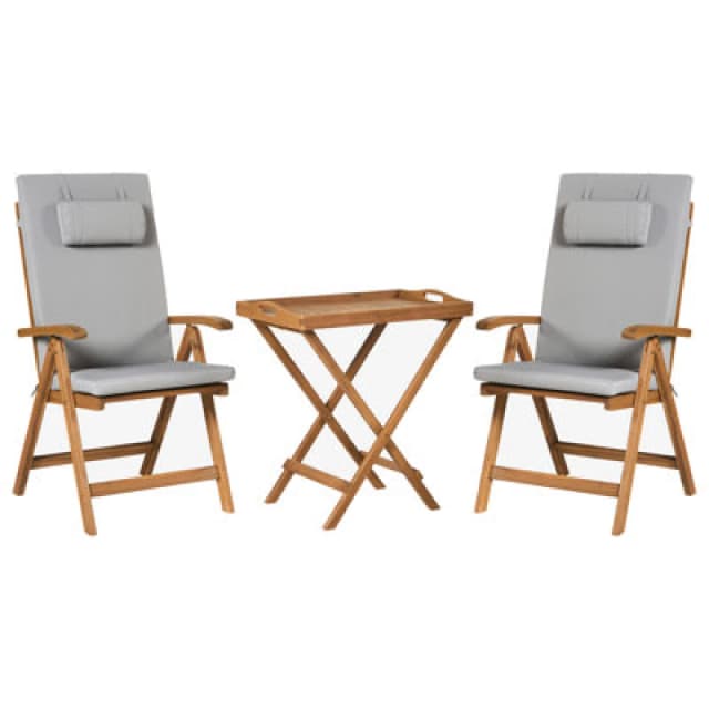 Beliani Bistro Set Java Premiuim Acacia Wood Light Grey