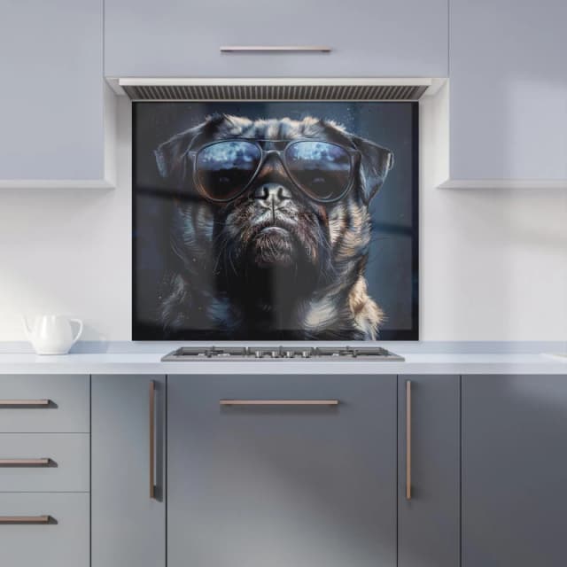 Warren Reed - Designer Cool Pug with Midnight Shades Kitchen Splashback Size: 600mm x 750mm Multicolor Unisex 600mm x 750mm