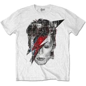 David Bowie - Halftone Flash Face Unisex X-Large T-Shirt - White