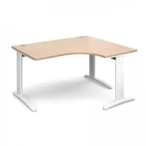 TR10 deluxe right hand ergonomic desk 1400mm - white frame and beech