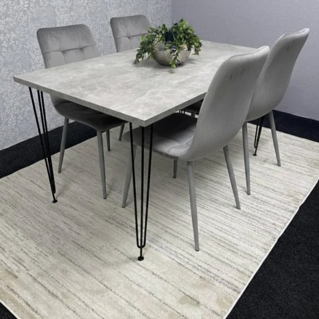 KOSY KOALA Dining Table With 4 Chairs Modern Grey Dining Table Set With 4 Grey Velvet Chairs Dining Room Furniture Grey Unisex