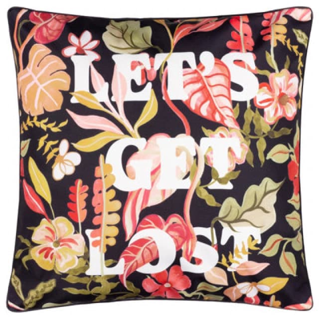 Furn Tropical Bloom 'Let's Get Lost' Outdoor Cushion in Black Size: 45cm x 45cm Black Unisex 45cm x 45 cm