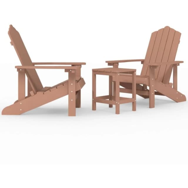 VIDAXL Garden Adirondack Chairs with Table hdpe Brown Vidaxl 8720286847251