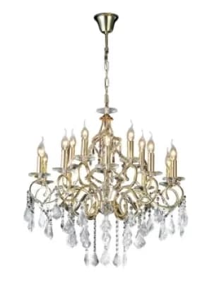 Torino Ceiling Pendant Chandelier 15 Light French Gold, Crystal