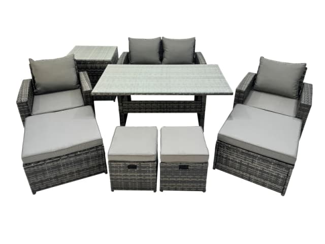 Fimous 8 Seater Outdoor Dining Table Double Seat Sofa Side Table 4 Stools Set in Dark Grey Dark Grey Unisex