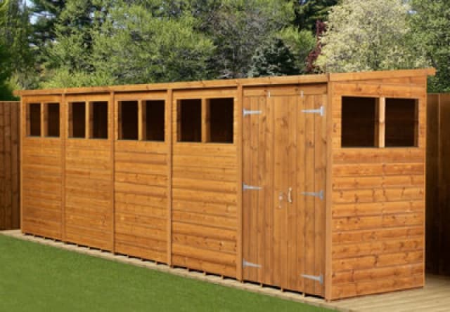 Empire Sheds Empire Modular Pent 20X4 Dipped Treated Tongue And Groove Wooden Garden Shed Double Door Windows (20' X 4' / 20ft X 4ft) (20X4)