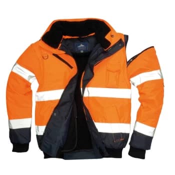 Oxford Weave 300D Class 3 Hi Vis Contrast BomberJacket Orange / Navy 3XL