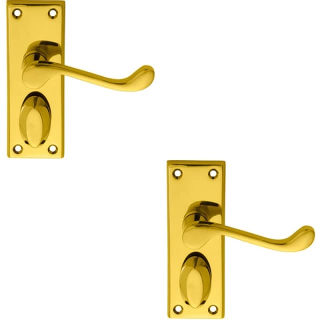 Loops 2x PAIR Victorian Scroll Handle on Privacy Backplate 118 x 43mm Polished Brass Metallics