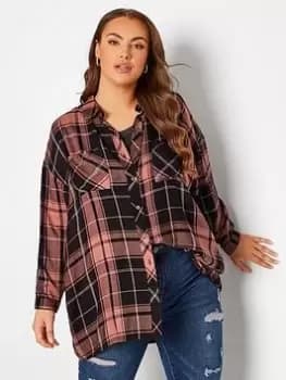 Yours Oversized Boyfriend Check Shirt. Rose Pink, Size 18, Women
