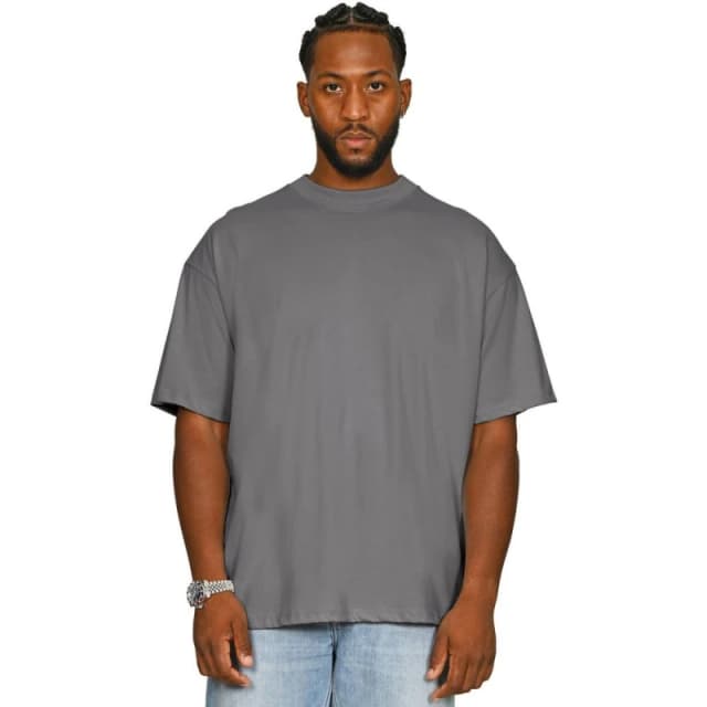 Casual Classics Mens Combed Ringspun Cotton Extended Neckline Oversized T-Shirt in Charcoal Size: XS Charcoal Male XS