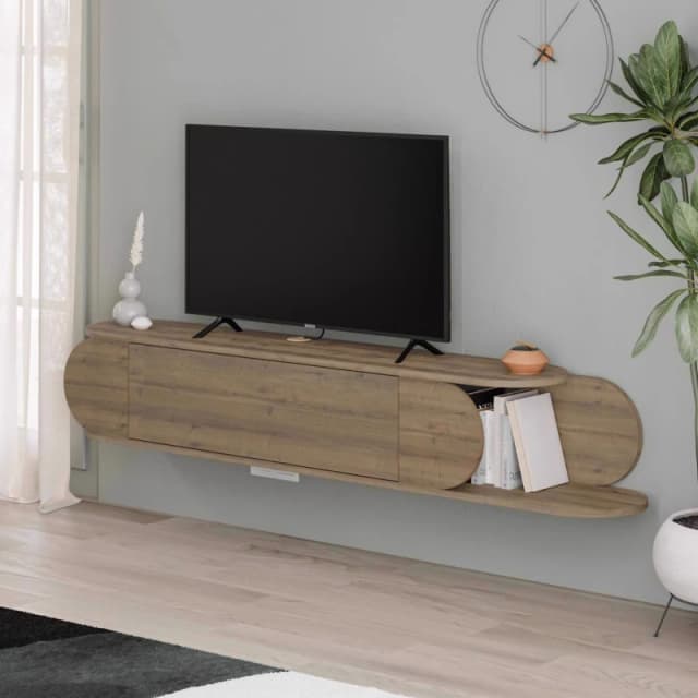 FWStyle FWStyle Wall Mounted TV Unit Dark Oak Push To Open in Brown Brown One Size Unisex 8683628019825