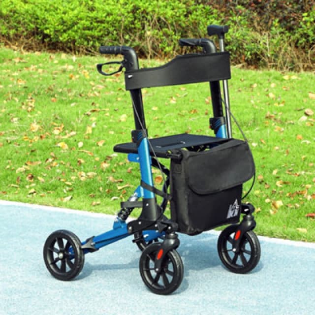 HOMCOM Folding Rollator Walker with Seat, Backrest, Bag, 4 Wheels Blue