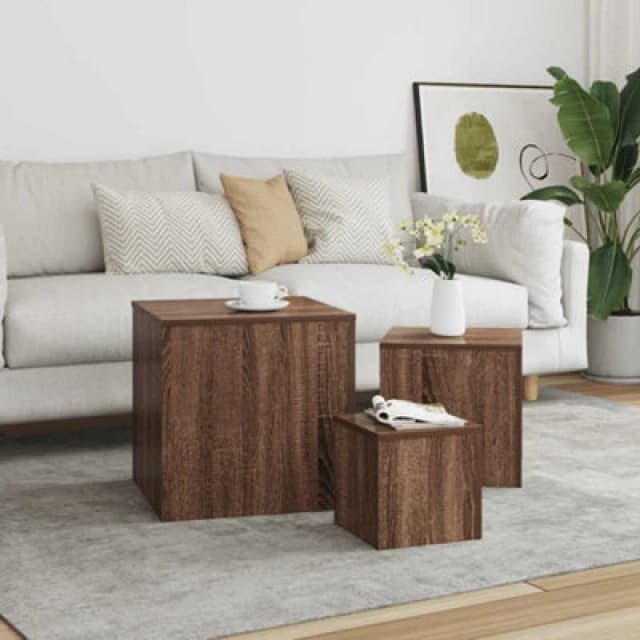 Vidaxl Side Tables 3 Pcs Brown Oak Engineered Wood, Brown 815989