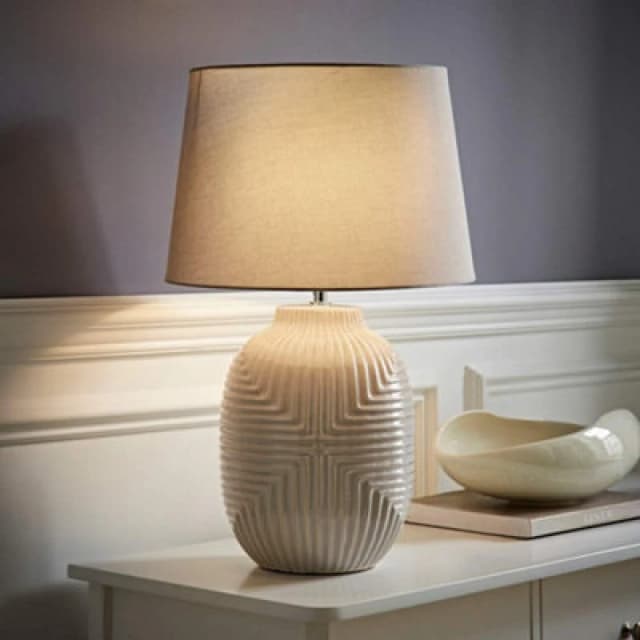 ValueLights ValueLights Harrison Tapered Shade Grey Geometic Ribbed Pattern Gloss Table Lamp Size: Large Grey Large Unisex 5016529272144